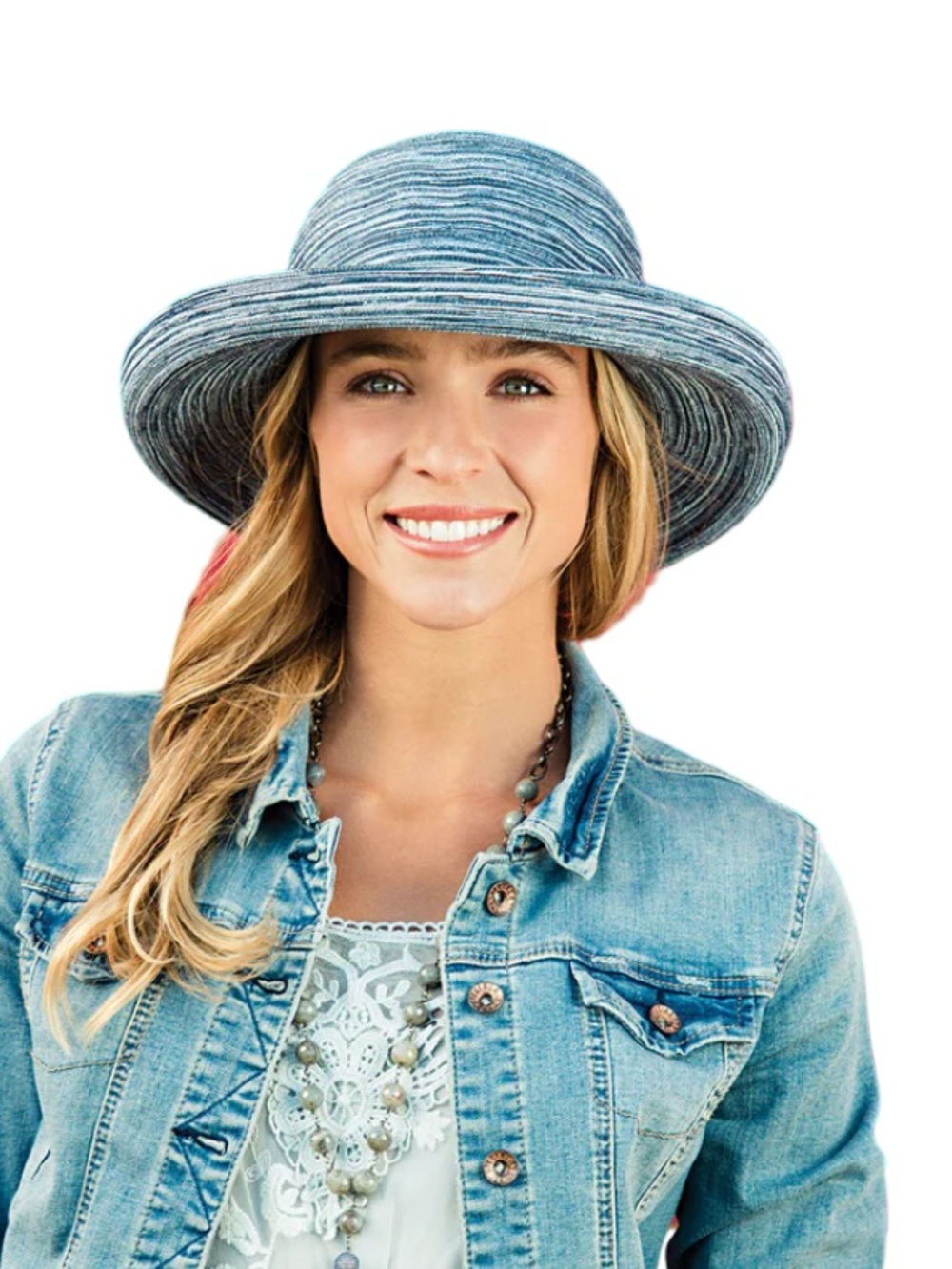 Wallaroo "Sydney" Wide Brim Sun Hat in Woven Denim Blue UPF 30+